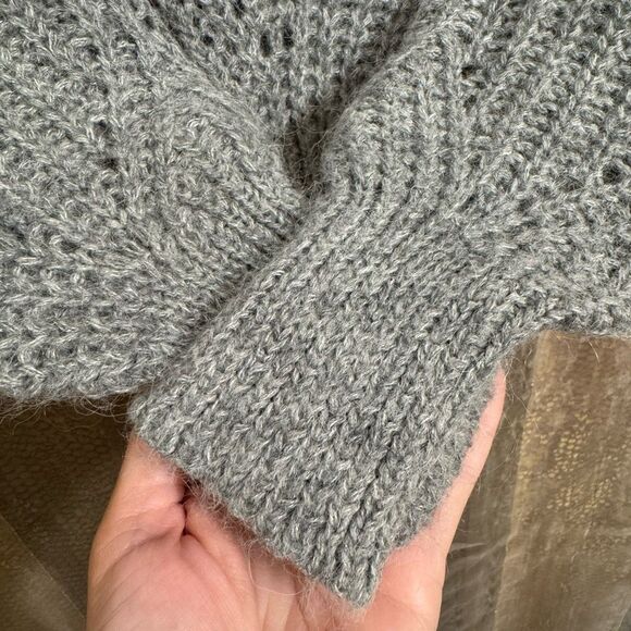 Abercrombie & Fitch Gray Fuzzy Alpaca Wool Open Knit Chunky Sweater XS - Picture 5 of 10